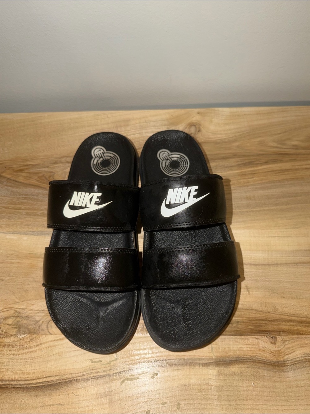 Nike Women Black Slide Sandals with Dual Straps
